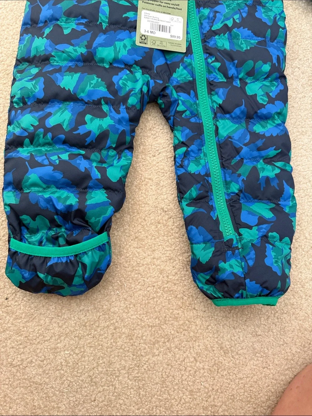 REI Blue and Green Camouflage Hooded Insulated One-Piece 3-6 Months Brand New